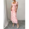 image:imageGORGLITTER Womens Floral Bodycon Ruched Wedding Guest Dress Summer Boho Cocktail Birthday Prom Midi SundressesPink