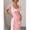 image:imageGORGLITTER Womens Floral Bodycon Ruched Wedding Guest Dress Summer Boho Cocktail Birthday Prom Midi SundressesPink