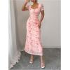 image:imageGORGLITTER Womens Floral Bodycon Ruched Wedding Guest Dress Summer Boho Cocktail Birthday Prom Midi SundressesPink