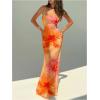 image:imageGORGLITTER Womens Floral Boho Maxi Dress Sexy Backless Lace Up Sleeveless Summer Birthday Cocktail 90s Long DressesOrange Floral