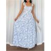 image:imageGORGLITTER Womens Floral Bow Tie Shoulder Maxi Dress Smocked Tiered Ruffle Sundress Boho Casual Beach Long DressesBlue and White