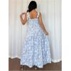 image:imageGORGLITTER Womens Floral Bow Tie Shoulder Maxi Dress Smocked Tiered Ruffle Sundress Boho Casual Beach Long DressesBlue and White