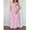 image:imageGORGLITTER Womens Floral Bow Tie Shoulder Maxi Dress Smocked Tiered Ruffle Sundress Boho Casual Beach Long DressesPink