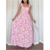 image:imageGORGLITTER Womens Floral Bow Tie Shoulder Maxi Dress Smocked Tiered Ruffle Sundress Boho Casual Beach Long DressesPink