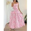 image:imageGORGLITTER Womens Floral Bow Tie Shoulder Maxi Dress Smocked Tiered Ruffle Sundress Boho Casual Beach Long DressesPink