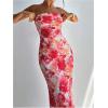 image:imageGORGLITTER Womens Floral Dress Strapless Tube Open Back Bodycon Boho Summer Wedding Guest Vacation Beach Maxi DressesPink