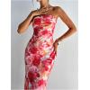 image:imageGORGLITTER Womens Floral Dress Strapless Tube Open Back Bodycon Boho Summer Wedding Guest Vacation Beach Maxi DressesPink