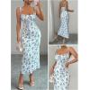 image:imageGORGLITTER Womens Floral Fishtail Midi Dresses Tie Shoulder Spaghetti Strap Summer Casual Vacation Beach Sun DressesBlue and White