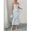 image:imageGORGLITTER Womens Floral Fishtail Midi Dresses Tie Shoulder Spaghetti Strap Summer Casual Vacation Beach Sun DressesBlue and White
