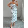 image:imageGORGLITTER Womens Floral Fishtail Midi Dresses Tie Shoulder Spaghetti Strap Summer Casual Vacation Beach Sun DressesBlue and White