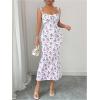 image:imageGORGLITTER Womens Floral Fishtail Midi Dresses Tie Shoulder Spaghetti Strap Summer Casual Vacation Beach Sun DressesPurple