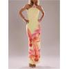 image:imageGORGLITTER Womens Floral Maxi Dress Boho Fishtail Halter Tie Backless Bodycon Wedding Guest Party Beach Sun DressesOrange