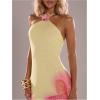 image:imageGORGLITTER Womens Floral Maxi Dress Boho Fishtail Halter Tie Backless Bodycon Wedding Guest Party Beach Sun DressesOrange