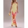image:imageGORGLITTER Womens Floral Maxi Dress Boho Fishtail Halter Tie Backless Bodycon Wedding Guest Party Beach Sun DressesOrange