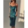image:imageGORGLITTER Womens Floral Mesh Dress Spaghetti Strap Cowl Neck Bodycon Wedding Guest Vacation Beach Midi DressesGreen