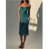image:imageGORGLITTER Womens Floral Mesh Dress Spaghetti Strap Cowl Neck Bodycon Wedding Guest Vacation Beach Midi DressesGreen