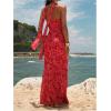 image:imageGORGLITTER Womens Floral Mesh Strapless Bodycon Maxi Dresses Halter Backless Wedding Guest Long Tube Dress with ScarfRed