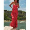 image:imageGORGLITTER Womens Floral Mesh Strapless Bodycon Maxi Dresses Halter Backless Wedding Guest Long Tube Dress with ScarfRed