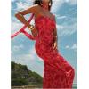 image:imageGORGLITTER Womens Floral Mesh Strapless Bodycon Maxi Dresses Halter Backless Wedding Guest Long Tube Dress with ScarfRed