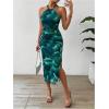 image:imageGORGLITTER Womens Floral Print Halter Midi Dress Summer Mesh Sleeveless Going Out Birthday Vacation Beach SundressesGreen