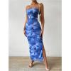 image:imageGORGLITTER Womens Floral Strapless Bodycon Wedding Guest Dress Vacation Summer Birthday Tropical Maxi Long Sun DressesBlue