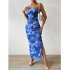 image:imageGORGLITTER Womens Floral Strapless Bodycon Wedding Guest Dress Vacation Summer Birthday Tropical Maxi Long Sun DressesBlue