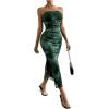 image:imageGORGLITTER Womens Floral Strapless Bodycon Wedding Guest Dress Vacation Summer Birthday Tropical Maxi Long Sun DressesDark Green