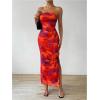 image:imageGORGLITTER Womens Floral Strapless Bodycon Wedding Guest Dress Vacation Summer Birthday Tropical Maxi Long Sun DressesRed Tie Dye