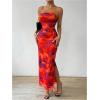 image:imageGORGLITTER Womens Floral Strapless Bodycon Wedding Guest Dress Vacation Summer Birthday Tropical Maxi Long Sun DressesRed Tie Dye