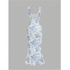 image:imageGORGLITTER Womens Floral Summer Wedding Guest Dress Ruched Cocktail Party Bridal Shower Formal Beach Midi Sun DressesBlue and White