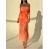 image:imageGORGLITTER Womens Floral Wedding Guest Midi Dress Summer Mesh Bridal Shower Cocktail Beach Going Out Bodycon SundressesBurnt Orange