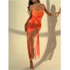 image:imageGORGLITTER Womens Floral Wedding Guest Midi Dress Summer Mesh Bridal Shower Cocktail Beach Going Out Bodycon SundressesBurnt Orange
