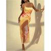 image:imageGORGLITTER Womens Floral Wedding Guest Midi Dress Summer Mesh Bridal Shower Cocktail Beach Going Out Bodycon SundressesYellow