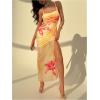 image:imageGORGLITTER Womens Floral Wedding Guest Midi Dress Summer Mesh Bridal Shower Cocktail Beach Going Out Bodycon SundressesYellow