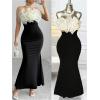 image:imageGORGLITTER Womens Flower Strapless Maxi Dress Summer Cocktail Wedding Guest Formal Prom Graduation Fishtail Sun DressBlack