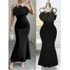 image:imageGORGLITTER Womens Flower Strapless Maxi Dress Summer Cocktail Wedding Guest Formal Prom Graduation Fishtail Sun DressSolid Black