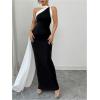 image:imageGORGLITTER Womens Formal Bodycon Maxi Evening Dress One Shoulder Sleeveless Cocktail Elegant Classy Dresses with ScarfBlack and White