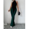 image:imageGORGLITTER Womens Halter Maxi Dress Ruched Bodycon Formal Birthday Evening Elegant Wedding Guest Cocktail DressesBlack and Green