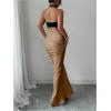 image:imageGORGLITTER Womens Halter Maxi Dress Ruched Bodycon Formal Birthday Evening Elegant Wedding Guest Cocktail DressesBlack and Khaki