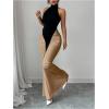 image:imageGORGLITTER Womens Halter Maxi Dress Ruched Bodycon Formal Birthday Evening Elegant Wedding Guest Cocktail DressesBlack and Khaki