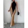 image:imageGORGLITTER Womens Halter Maxi Dress Ruched Bodycon Formal Birthday Evening Elegant Wedding Guest Cocktail DressesBlack and Khaki