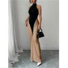 image:imageGORGLITTER Womens Halter Maxi Dress Ruched Bodycon Formal Birthday Evening Elegant Wedding Guest Cocktail DressesBlack and Khaki