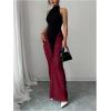 image:imageGORGLITTER Womens Halter Maxi Dress Ruched Bodycon Formal Birthday Evening Elegant Wedding Guest Cocktail DressesBlack and Red
