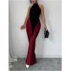 image:imageGORGLITTER Womens Halter Maxi Dress Ruched Bodycon Formal Birthday Evening Elegant Wedding Guest Cocktail DressesBlack and Red