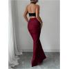 image:imageGORGLITTER Womens Halter Maxi Dress Ruched Bodycon Formal Birthday Evening Elegant Wedding Guest Cocktail DressesBlack and Red