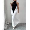 image:imageGORGLITTER Womens Halter Maxi Dress Ruched Bodycon Formal Birthday Evening Elegant Wedding Guest Cocktail DressesBlack and White