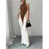image:imageGORGLITTER Womens Halter Maxi Dress Ruched Bodycon Formal Birthday Evening Elegant Wedding Guest Cocktail DressesBrown