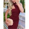 image:imageGORGLITTER Womens Halter Maxi Dresses Ruched Birthday Wedding Guest Dress Sleeveless Prom Cocktail Dress with ScarfBurgundy