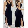 image:imageGORGLITTER Womens Halter Neck Bodycon Maxi Dress Vacation Cruise Backless Night Out Open Back Tank Long SundressesBlack