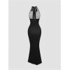 image:imageGORGLITTER Womens Halter Tie Maxi Dresses Elegant Classy Backless Cowl Neck Evening Gowns Formal Cocktail Ruched DressBlack and Blue